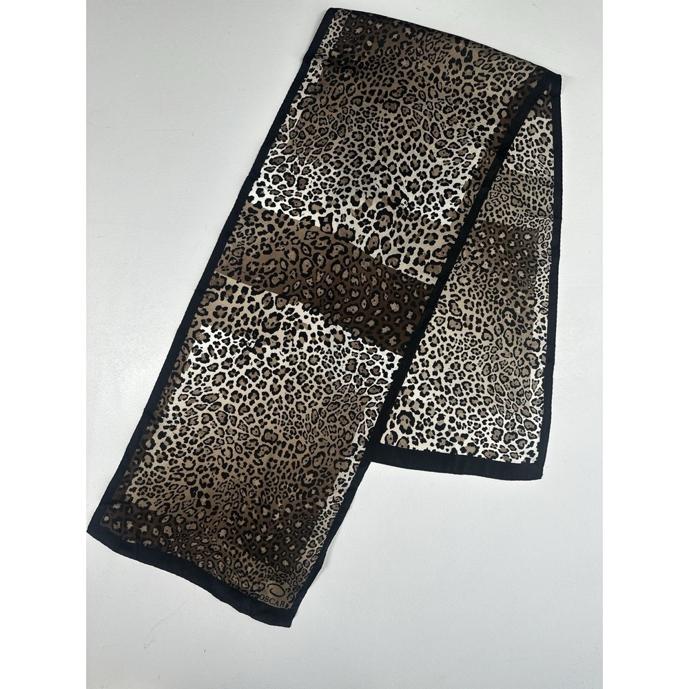 VTG Oscar de la Renta Leopard Print Silk Rectangle Scarf 11" x 53"